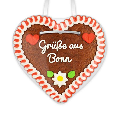 Lebkuchenherz 12cm mit Spruch - Grüße aus Bonn | Lebkuchen Give away | Nette Grüße verschicken | Kleine Lebkuchenherzen bestellen | Lebkuchenherzen günstig online kaufen von LEBKUCHEN WELT von Lebkuchenwelt