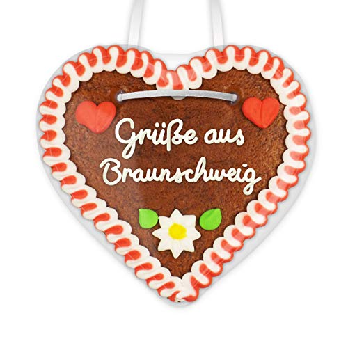 Lebkuchenherz 12cm mit Spruch - Grüße aus Braunschweig | Ideen für Give away & Geschenke zum Versenden | nette Grüße verschicken | Kleine Oktoberfest Lebkuchenherzen bestellen von LEBKUCHEN WELT von Lebkuchenwelt