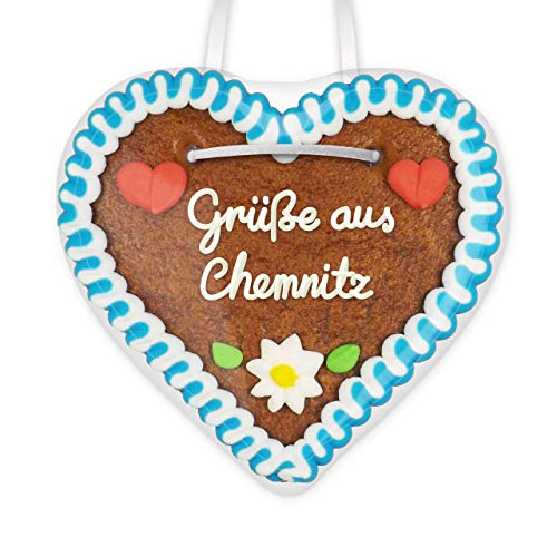 Lebkuchenherz 12cm mit Spruch - Grüße aus Chemnitz | Lebkuchen Give away | Nette Grüße verschicken | Kleine Lebkuchenherzen bestellen | Lebkuchen Herz günstig online bestellen von LEBKUCHEN WELT von Lebkuchenwelt