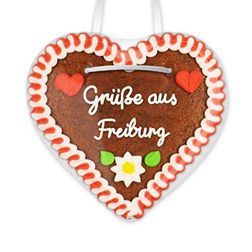 Lebkuchenherz 12cm mit Spruch - Grüße aus Freiburg | Ideen für Give away & Geschenke zum Versenden | nette Grüße verschicken | Kleine Oktoberfest Lebkuchenherzen günstig bestellen von LEBKUCHEN WELT von Lebkuchenwelt