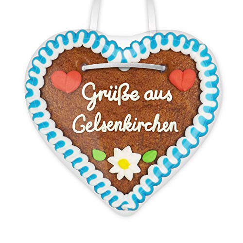 Lebkuchenherz 12cm mit Spruch - Grüße aus Gelsenkirchen | Lebkuchen Herz Give away | Geschenke & nette Grüße verschicken | Kleine Lebkuchenherzen günstig bestellen von LEBKUCHEN WELT von Lebkuchenwelt