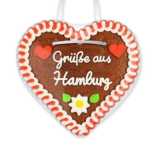 Lebkuchenherz 12cm mit Spruch - Grüße aus Hamburg | Lebkuchen Geschenke | Liebe & nette Grüße verschicken | Kleine Lebkuchenherzen bestellen | Lebkuchenherzen günstig online kaufen von LEBKUCHEN WELT von Lebkuchenwelt