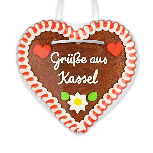 Lebkuchenherz 12cm mit Spruch - Grüße aus Kassel | Ideen für Give away & Geschenke zum Versenden | nette Grüße verschicken | Kleine Oktoberfest Lebkuchenherzen günstig kaufen von LEBKUCHEN WELT von Lebkuchenwelt