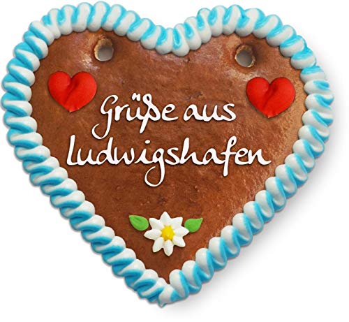 Lebkuchenherz 12cm mit Spruch - Grüße aus Ludwigshafen | Lebkuchen Give away & nette Grüße verschicken | Kleine Lebkuchenherzen bestellen | Lebkuchenherzen günstig kaufen von LEBKUCHEN WELT von Lebkuchenwelt