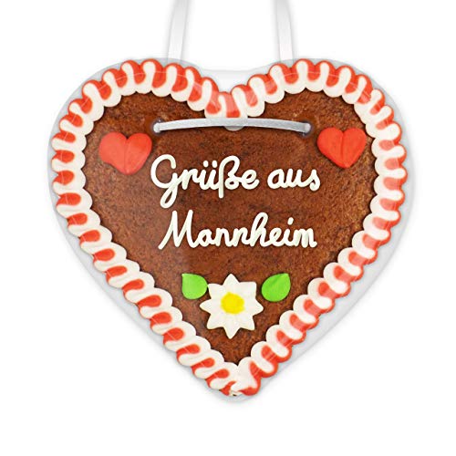 Lebkuchenherz 12cm mit Spruch - Grüße aus Mannheim | Lebkuchen Geschenke | Give away & nette Grüße verschicken | Kleine Lebkuchenherzen bestellen | Lebkuchen Herz günstig kaufen von LEBKUCHEN WELT von Lebkuchenwelt