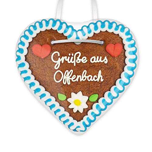 Lebkuchenherz 12cm mit Spruch - Grüße aus Offenbach | Give aways & Geschenke Ideen | Grüße verschicken | Oktoberfest Lebkuchen Herz | Kleine Lebkuchenherzen günstig bestellen von LEBKUCHEN WELT von Lebkuchenwelt