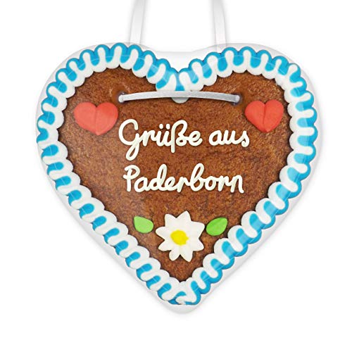 Lebkuchenherz 12cm mit Spruch - Grüße aus Paderborn | Ideen für Give away & Geschenke zum Versenden | nette Grüße verschicken | Kleine Oktoberfest Lebkuchenherzen günstig kaufen von LEBKUCHEN WELT von Lebkuchenwelt