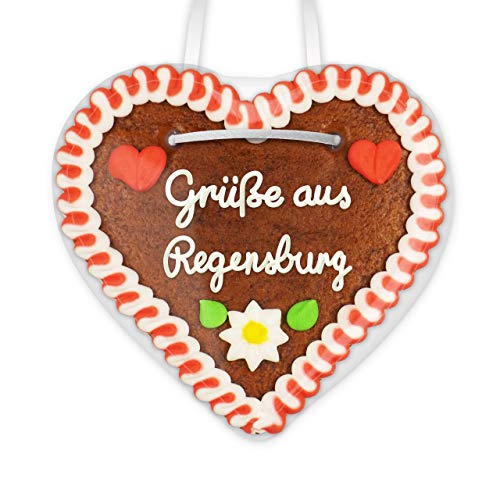 Lebkuchenherz 12cm mit Spruch - Grüße aus Regensburg | Lebkuchen Herz Geschenkideen | Give aways & nette Grüße verschicken | Kleine Oktoberfest Lebkuchenherzen günstig bestellen von LEBKUCHEN WELT von Lebkuchenwelt