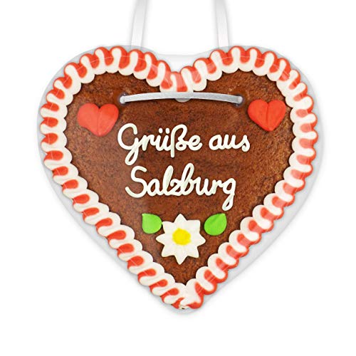 Lebkuchenherz 12cm mit Spruch - Grüße aus Salzburg | Give aways & Geschenke Ideen | Grüße verschicken | Oktoberfest Lebkuchen Herz | Kleine Lebkuchenherzen günstig bestellen von LEBKUCHEN WELT von Lebkuchenwelt