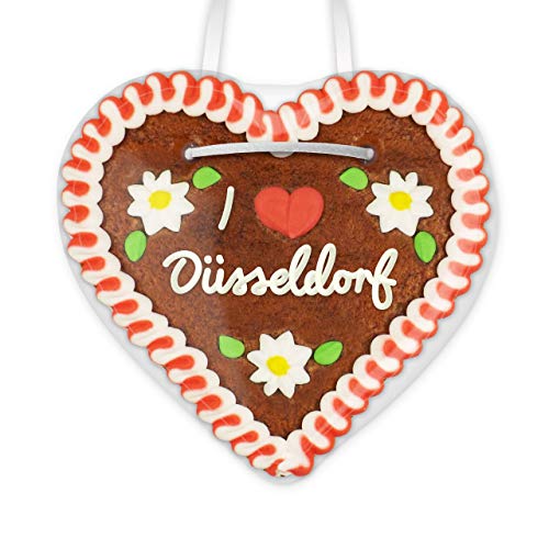 Lebkuchenherz 12cm mit Spruch - I love Düsseldorf | Herz Dekoration mit Spruch | Schöne Wandsprüche | Sprüche für die Wand | Lebkuchenherzen günstig bestellen von LEBKUCHEN WELT von Lebkuchenwelt