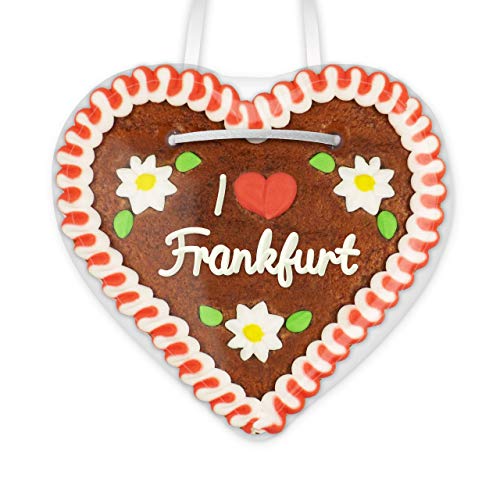 Lebkuchenherz 12cm mit Spruch - I love Frankfurt | Dekoherz mit Spruch | Schöne Wandsprüche & Wanddeko | Sprüche für die Wand | Lebkuchenherzen günstig online kaufen von LEBKUCHEN WELT von Lebkuchenwelt