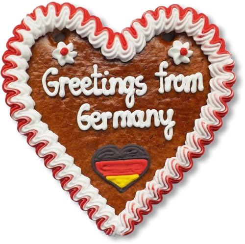 Lebkuchenherz 16cm mit Spruch - Greetings from Germany | Lebkuchen Herz & nette Grüße verschicken | International Grüße aus Deutschland versenden | Lebkuchenherzen bestellen von LEBKUCHEN WELT von Lebkuchenwelt