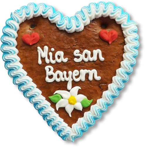 Lebkuchenherz 16cm mit Spruch - Mia san Bayern | Oktoberfest Lebkuchen Herz Sprüche | Bayerische Sprüche Deko | Bayerische Lebkuchenherzen günstig bestellen von LEBKUCHEN WELT von Lebkuchenwelt