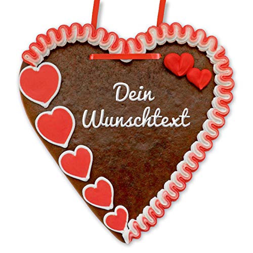 Lebkuchenherz 21 x 22cm individuell mit Wunschtext online selber Beschriften - Farbe: rot-weiß mit aufwendigem Herz-Rand - die essbare persönliche Liebesbotschaft von Lebkuchenwelt