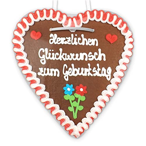 Lebkuchenherz - 21cm - verschiedene Sprüche, Farben und Dekorationen - genau wie vom Volksfest, Oktoberfest, Wiesn (Herzlichen Glückwunsch zum Geburtstag) von Lebkuchenwelt