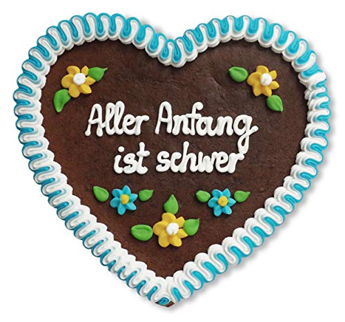 Lebkuchenherz 23cm mit Spruch - Aller Anfang ist schwer | Herzdeko mit Spruch | Wandsprüche & Wanddeko | Lustige Sprüche für die Wand | Lebkuchenherzen günstig online kaufen von LEBKUCHEN WELT von Lebkuchenwelt