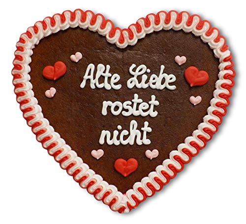 Lebkuchenherz 23cm mit Spruch - Alte Liebe rostet nicht | Herzdeko mit Spruch | Wandsprüche Liebe | Sprichwörter & Sprüche für die Wand | Lebkuchenherzen günstig online bestellen von LEBKUCHEN WELT von Lebkuchenwelt