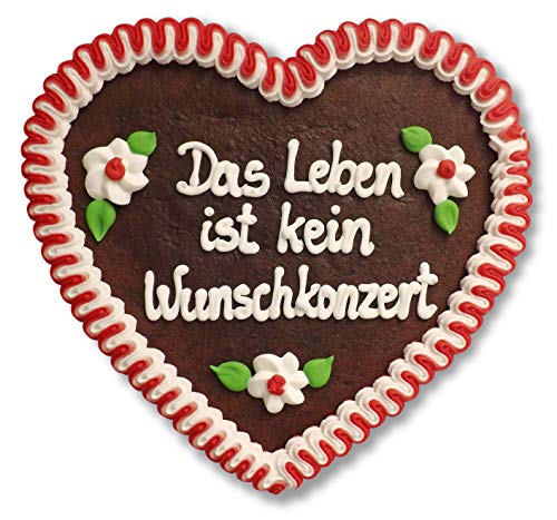 Lebkuchenherz 23cm mit Spruch - Das Leben ist kein Wunschkonzert | Herz Dekoration mit Spruch | Schöne Wandsprüche & Wanddeko | Sprüche für die Wand | Lebkuchen Herz günstig kaufen von LEBKUCHEN WELT von Lebkuchenwelt