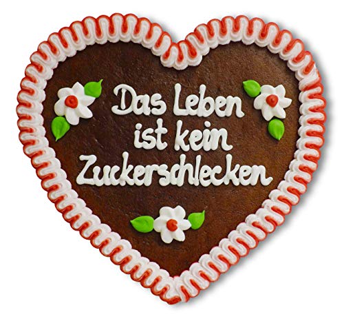 Lebkuchenherz 23cm mit Spruch - Das Leben ist kein Zuckerschlecken | Herzdeko mit Spruch | Schöne andsprüche Deko | Lustige Sprüche für die Wand | Lebkuchenherzen online bestellen von LEBKUCHEN WELT von Lebkuchenwelt