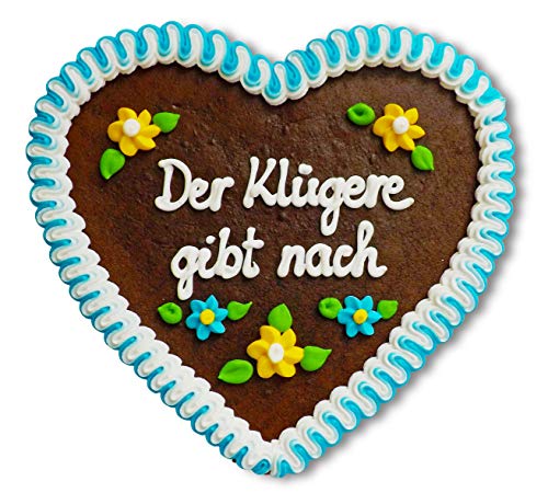 Lebkuchenherz 23cm mit Spruch - Der Klügere gibt nach | Lebkuchen Herz Deko mit Sprichwort | Schöne Wandsprüche | Sprüche für die Wand | Lebkuchenherzen bestellen von LEBKUCHEN WELT von Lebkuchenwelt