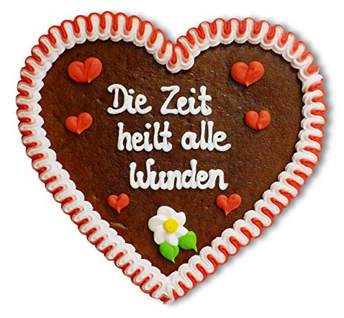 Lebkuchenherz 23cm mit Spruch - Die Zeit heilt alle Wunden | Herzdeko mit Spruch | Wandsprüche & Wanddeko | Lustige Sprüche für die Wand | Lebkuchen Herz günstig bestellen von LEBKUCHEN WELT von Lebkuchenwelt