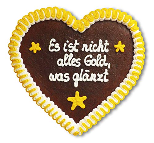 Lebkuchenherz 23cm mit Spruch - Es ist nicht alles Gold, was glänzt | Herzdeko mit Spruch | Schöne Wandsprüche | Sprichwörter & Sprüche für die Wand | Lebkuchenherzen online kaufen von LEBKUCHEN WELT von Lebkuchenwelt