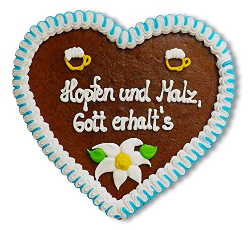 Lebkuchenherz 23cm mit Spruch - Hopfen und Malz, Gott erhalts | Oktoberfest Accessoires | Lebkuchen Herz mit Spruch | Biersprüche | Oktoberfest Lebkuchenherzen bestellen von LEBKUCHEN WELT von Lebkuchenwelt