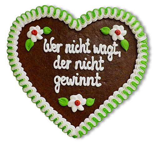 Lebkuchenherz 23cm mit Spruch - Wer nicht wagt, der nicht gewinnt | Dekoherz mit Sprichwort | Schöne Wandsprüche | Sprüche für die Wand | Lebkuchen Herz günstig bestellen von LEBKUCHEN WELT von Lebkuchenwelt