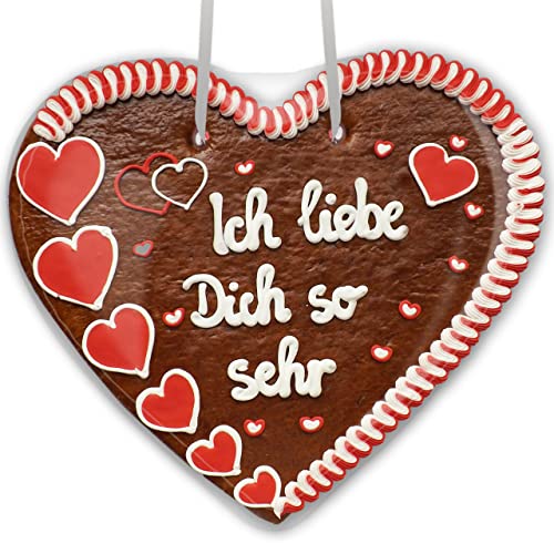 Lebkuchenherz 50cm mit Spruch - Ich liebe Dich so sehr | Valentinsgeschenke für sie & ihn | Riesen Lebkuchenherz mit Liebesbeweis Sprüche | Lebkuchen Herz online kaufen von LEBKUCHEN WELT von Lebkuchenwelt