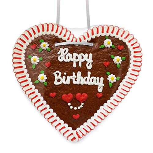 Lebkuchenherz 50cm mit Spruch - Happy Birthday - rot-weiß | Geburtstagsgeschenk | Riesen Lebkuchenherzen verschenken | Geschenkidee für den Geburtstag | Lebkuchen Herz kaufen von LEBKUCHEN WELT von Lebkuchenwelt