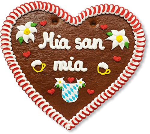 Lebkuchenherz 50cm mit Spruch - Mia san mia | Riesen Lebkuchenherzen verschenken | Bayerische Lebkuchenherz Sprüche & Deko | Lebkuchen Herz günstig bestellen von LEBKUCHEN WELT von Lebkuchenwelt