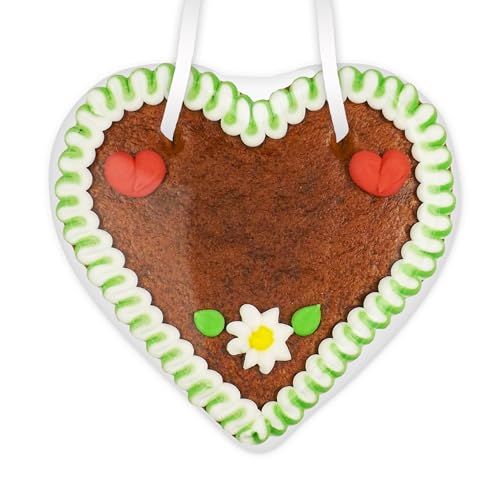 Lebkuchenherz Rohling 12cm - mit Rand & Deko - grün-weiß | Lebkuchenherzen ohne Beschriftung | Lebkuchen Herz selbst beschriften | Lebkuchen Herzen mit eigenem Text von LEBKUCHEN MARKT von Lebkuchenwelt