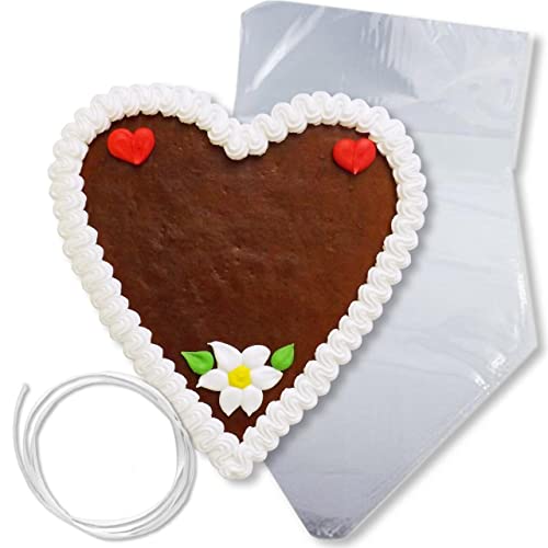 Lebkuchenherz Rohling - Rand und Deko L7 weiß - 21cm - zum selber beschriften, inkl. transparenter Wiederverpackung (1x170g) von Lebkuchenwelt