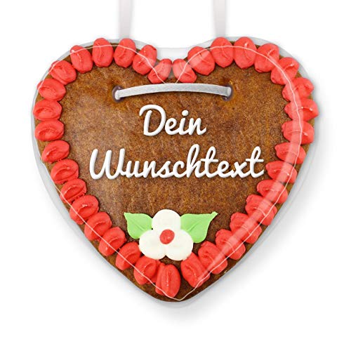 Lebkuchenherz individuell mit Wunschtext - Farbe: Rot - zum selbst Beschriften mit Liebesbotschaft, 15cm von Lebkuchenwelt
