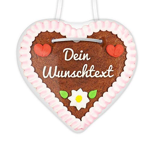 Lebkuchenherz individuell mit eigenem Text beschriftet - rosa-weiß - ca. 12x12cm - nach Wunsch per Hand verziert, so verschenken Sie ein personalisiertes Herzl an Freunde & Bekannte von Lebkuchenwelt