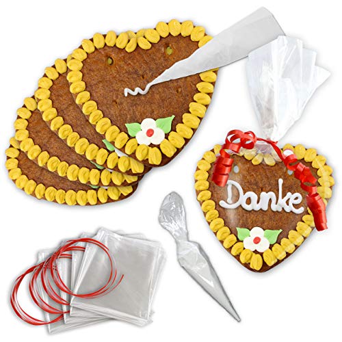 Lebkuchenherz mit Wunschtext Beschriften - Rohlinge - 10er Pack - 15cm - Randfarbe: Gelb von LEBKUCHEN WELT von Lebkuchenwelt