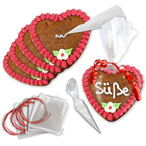 Lebkuchenherzen individuell selber Verzieren - Rohlinge - 10er Pack - 15cm - Randfarbe Rosa von LEBKUCHEN WELT von Lebkuchenwelt