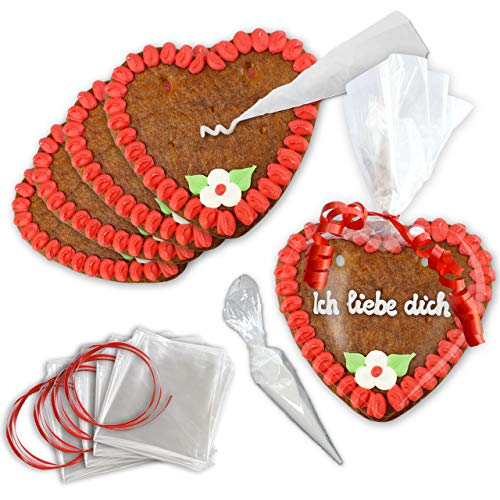 Lebkuchenherzen selber Beschriften - Rohlinge - 10er Pack - 15cm - Randfarbe: Rot von LEBKUCHEN WELT von Lebkuchenwelt