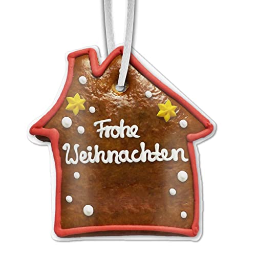 Lebkuchenwelt Lebkuchenhaus flach (2D) 15cm mit Frohe Weihnachten Weihnachtsgrüße aus Zuckerguss beschriftet von Lebkuchenwelt