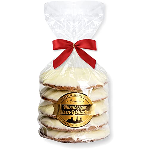 Nürnberger Elisen-Lebkuchen Weiße Schokolade - 5 Stück - (1x400g) - Feinste Elisenlebkuchen - das Original aus Nürnberg LEBKUCHEN WELT von Lebkuchenwelt