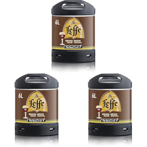 Leffe Brune, Dunkles Abtei-Bier aus Belgien, Perfect Draft (1 x 6l) MEHRWEG Fassbier (Packung mit 3) von Leffe