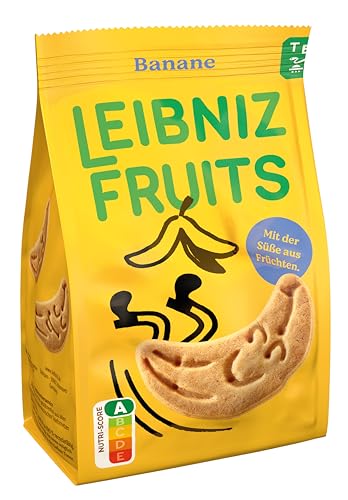 LEIBNIZ Fruits Banane, 100 g, Dinkelkekse mit Bananengeschmack, kleine Kekse mit 100 % Dinkelmehl & der Süße aus Früchten, Nutri-Score A, vegan (1 x 100 g) von Leibniz