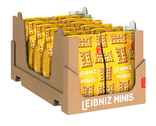 LEIBNIZ Minis -30 % Zucker, 12er Pack, knusprige Butterkekse mit weniger Zucker im Kleinformat, Großpackung als Vorrat oder zum Verkauf (12 x 150 g) von Leibniz