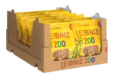 LEIBNIZ ZOO Kakao, 12er Pack, Knusprige Kakaokekse mit Safari-Motiven, Großpackung als Vorrat oder zum Verkauf (12 x 125 g) von Leibniz