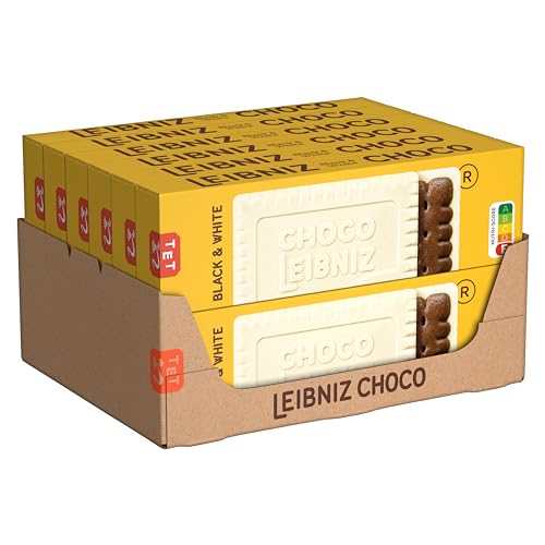 LEIBNIZ Choco Black & White, 12er Pack, knusprige Kakaokekse eingebettet in weiße Schokolade, Großpackung als Vorrat oder zum Verkauf (12 x 125 g) von Leibniz