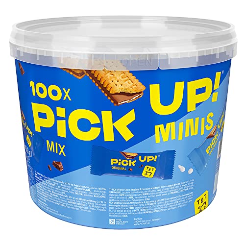 PiCK UP! minis Original + Choco&Milk (1 x 1.06 kg), Mini-Riegel als Snack mit knackiger Milchschokoladentafel zwischen zwei Keksen, 100 Portionspackungen von The Bahlsen Family