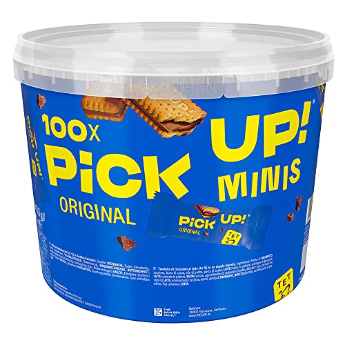PiCK UP! minis Original (1 x 1.06 kg), Mini-Riegel mit knackiger Milchschokoladentafel zwischen zwei Keksen, ein Snack zum Teilen, Minis Choco, 100 Portionspackungen von PiCK UP!