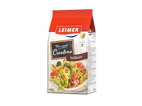 LEIMER Croutons Vollkorn 500g - Zart geröstet, hergestellt aus Weizenvollkorn, perfekt für Salate, Suppen, Knabbergebäck (1 x 500g) von Leimer