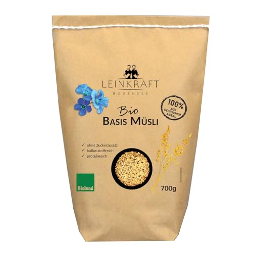 Bio Basis Müsli SET ungesüßt Haferporridge 2X700g ohne Zuckerzusatz lange sättigend deutsche Haferflocken von Leinkraft Bodensee