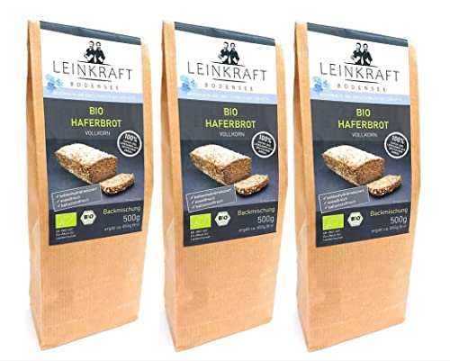 Bio Haferbrot Glutenarm DIE Brotbackmischung mit Leinmehl Vollkorn Lower Carb von Leinkraft Bodensee Set 3X500g von Leinkraft Bodensee